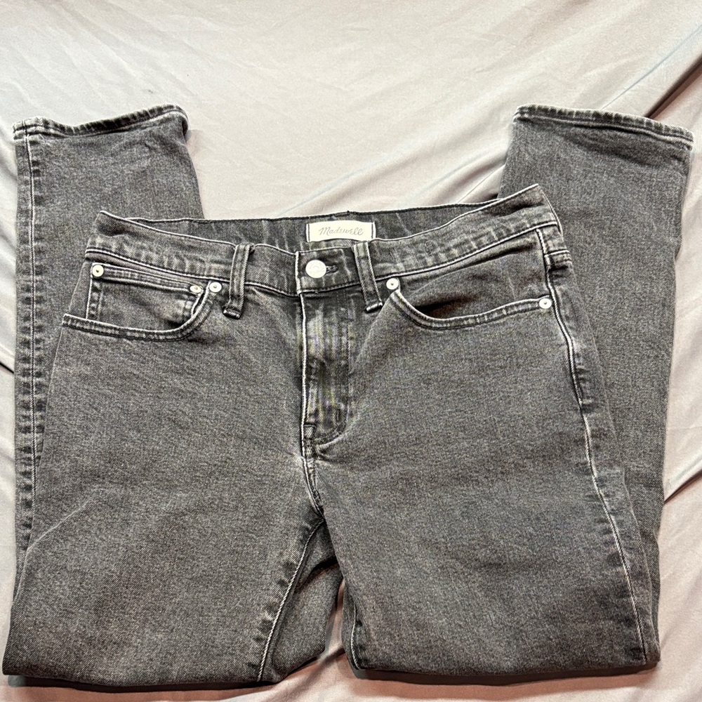 Madewell The Tomboy Straight Jeans Lunar Gray Wash Black Denim Vintage Size 26